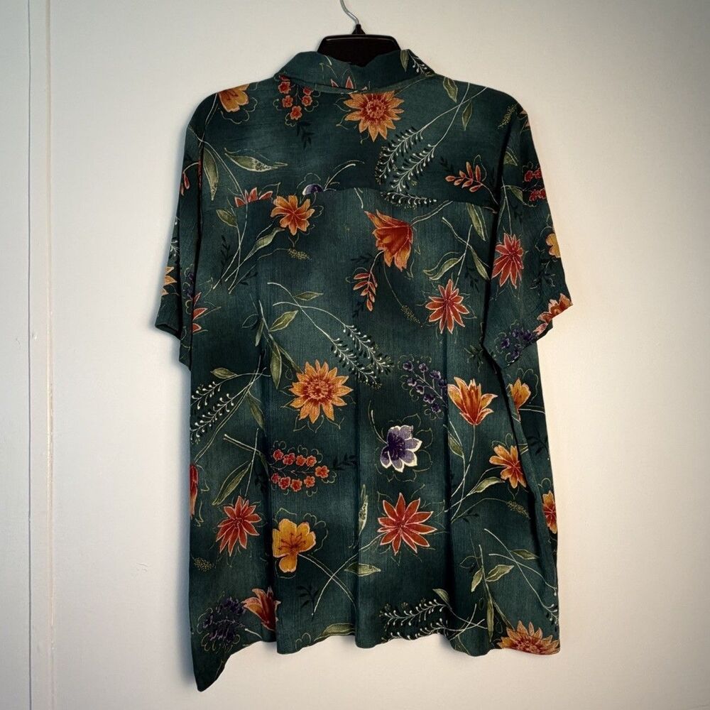 Vintage Alfred Dunner Shirt Women 16W Green Teal Floral Vibrant Short Sleeve 90s - Picture 4 of 8